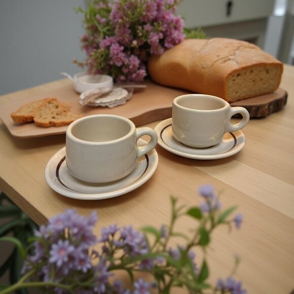 Vintage Restaurant Ware Tan Cups & Saucers Coffee Syracuse China & Buffalo China - Picture 1 of 7